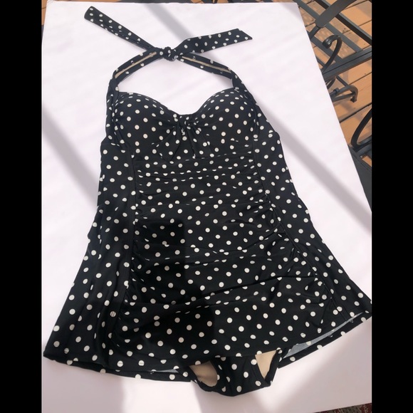 Swim | Merona Swim Dress In Black White Polka Dot | Poshmark